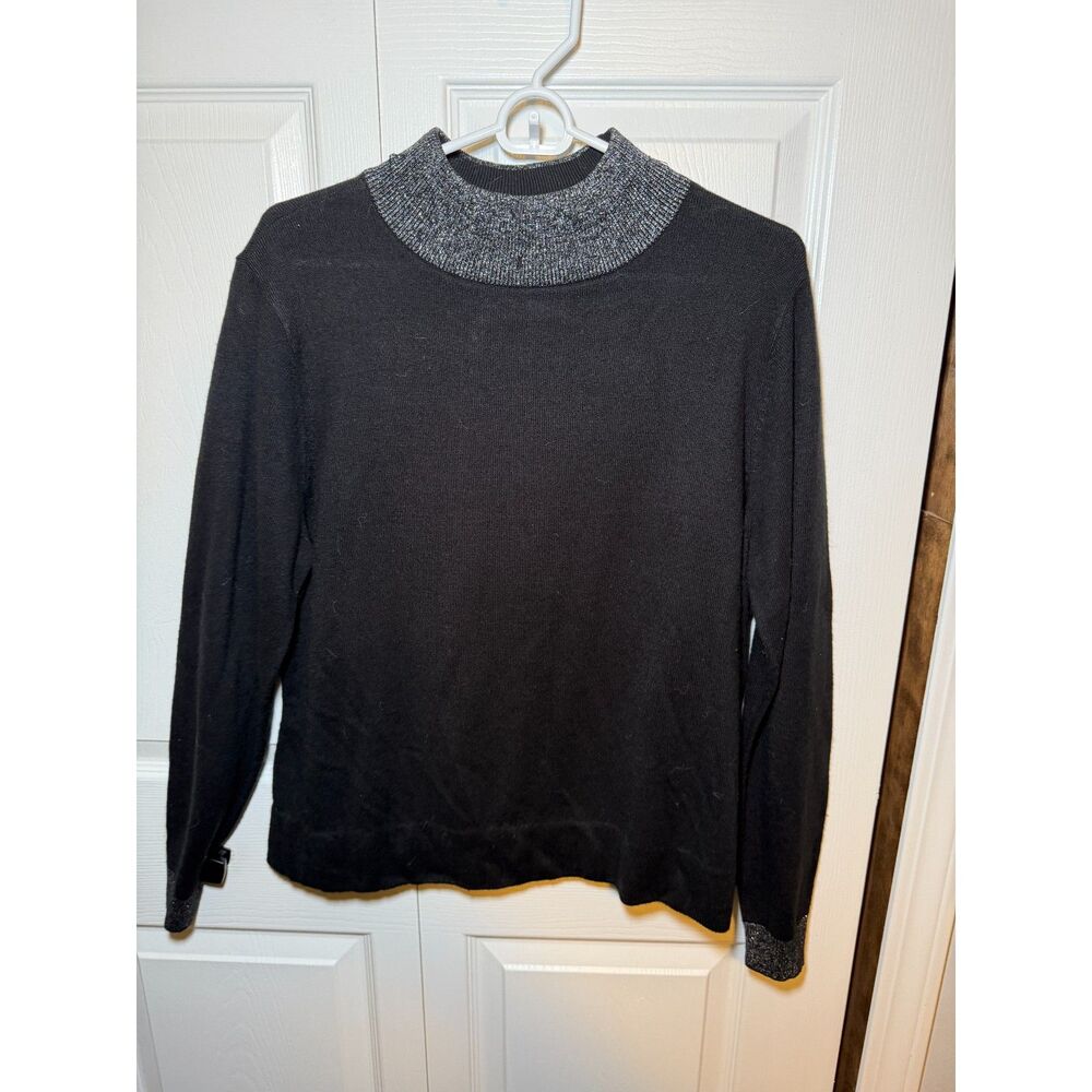 Basic Editions Women’s XL 18 Black Metallic Mock Neck Pullover Sweater 1803
